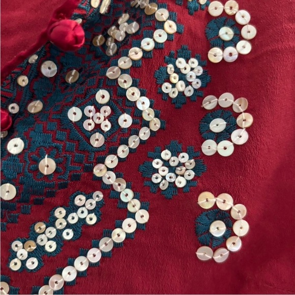 Shanghai Tang silk Embroidered Red Women's Top/tunic red - 8 boho - Picture 3 of 4